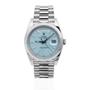 CleanFactory ROLEX DAY-DATE 228206 40mm Platino Quadrante Motivo Ghiaccio Blu