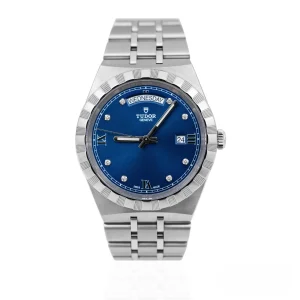 CleanFactory TUDOR ROYAL M28600-0006 41mm Acciaio Quadrante Giorno Data Azzurro Effetto Raggio di Sole con Diamanti